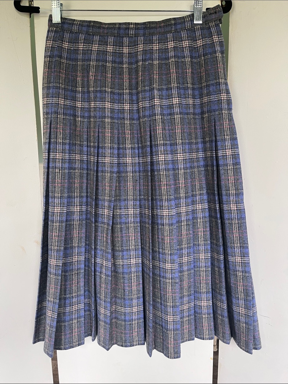 Pendleton Blue & Gray Plaid Pleated A-Line Skirt with Pink Highlights